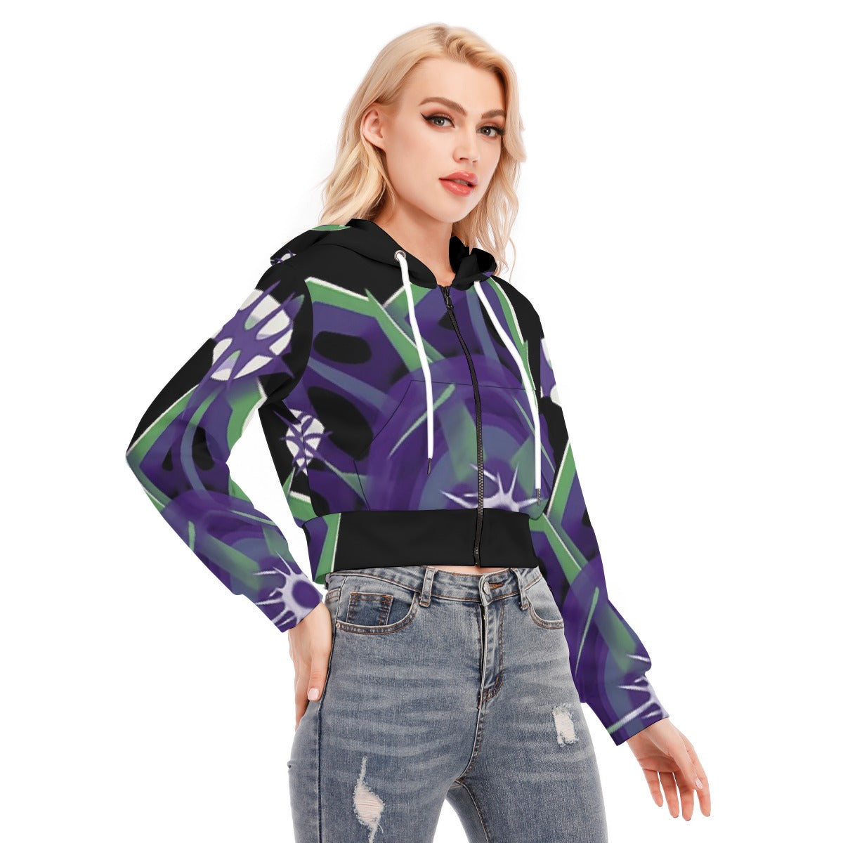 All-Over Print Women's Crop Top Hoodie With Zipper Closure