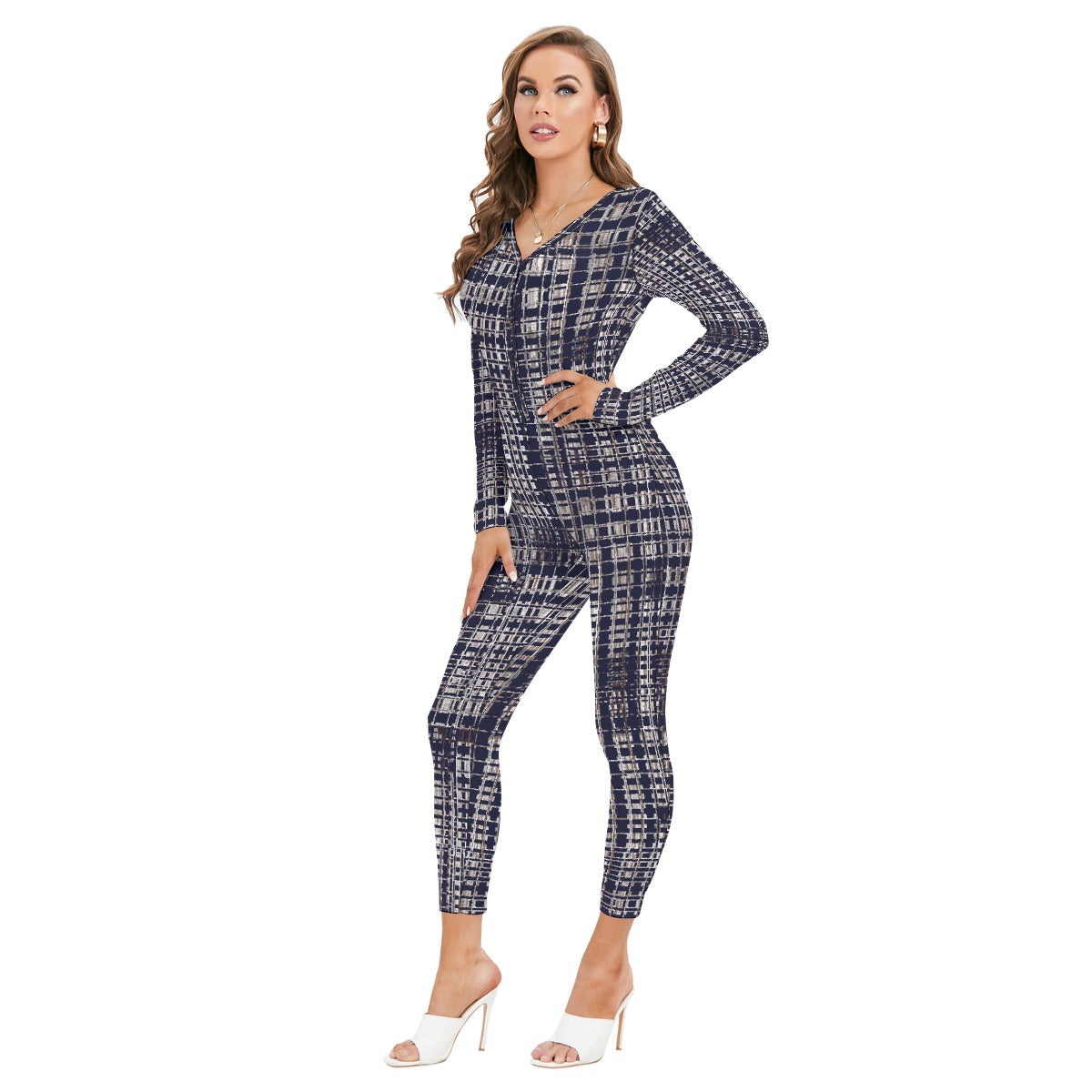 All-Over Print Women's Plunging Neck Jumpsuit