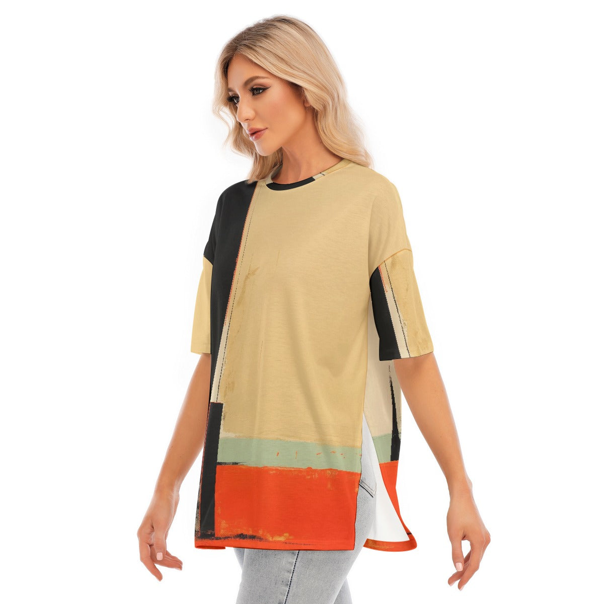 All-Over Print Women's Short Sleeves T-shirt With Hem Split