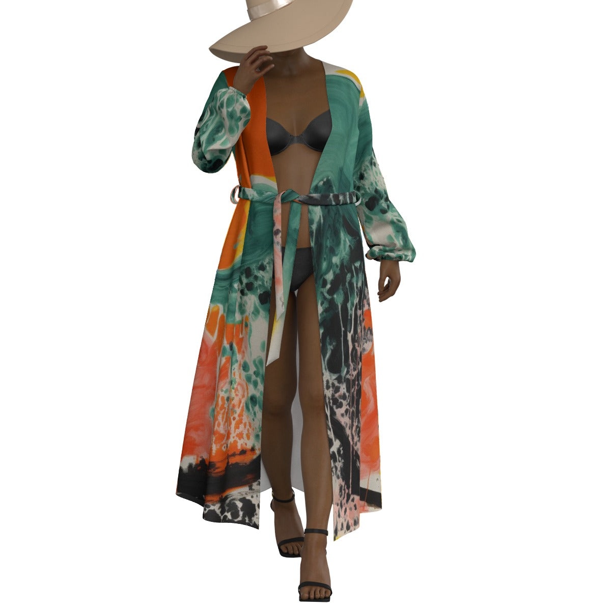 All-Over Print Women's Lace-up Chiffon Robe