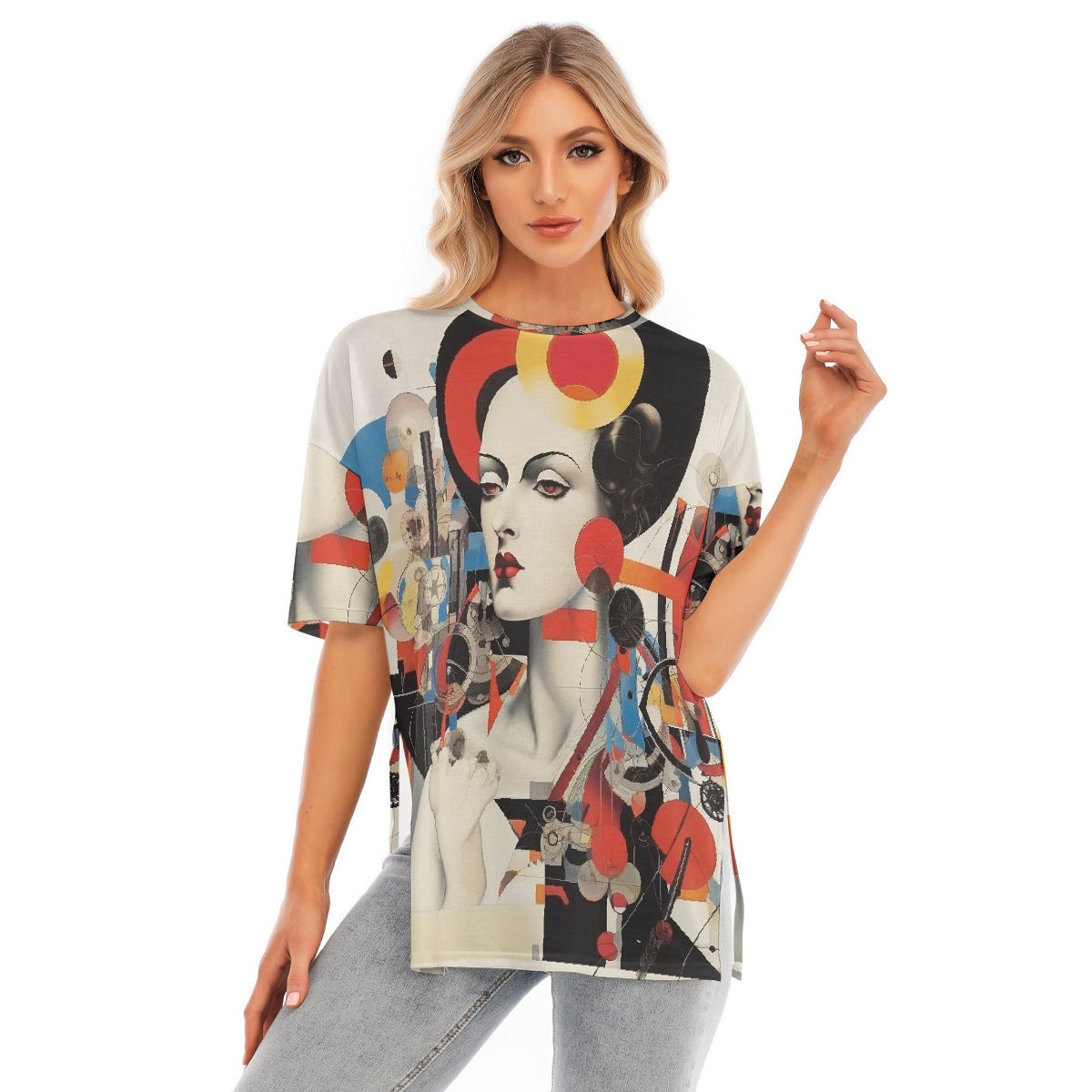 All-Over Print Women's Short Sleeves T-shirt With Hem Split