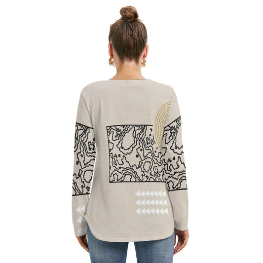 All-Over Print Women's Long Sleeve Neckline Tie Sweatshirt