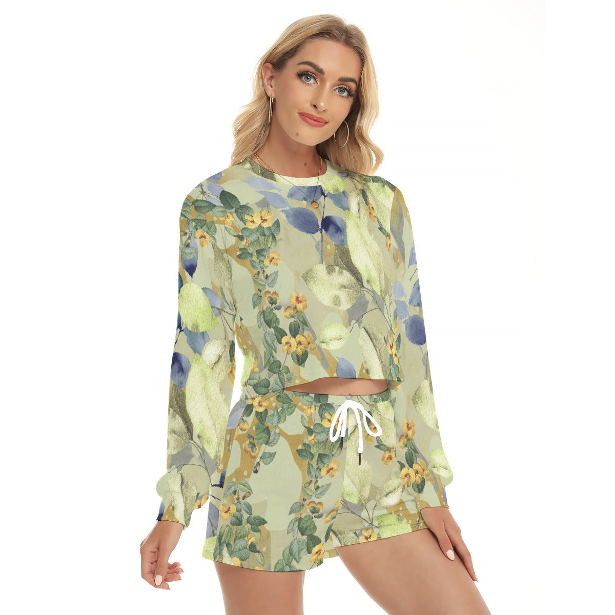 All-Over Print Women's Short Sweatshirt And Pants Suit