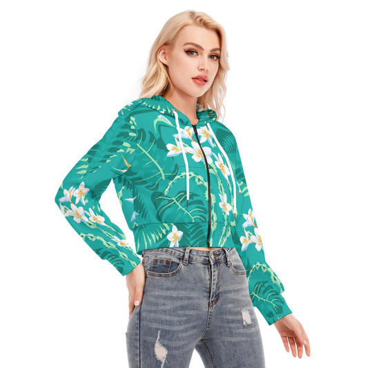 All-Over Print Women's Crop Top Hoodie With Zipper Closure