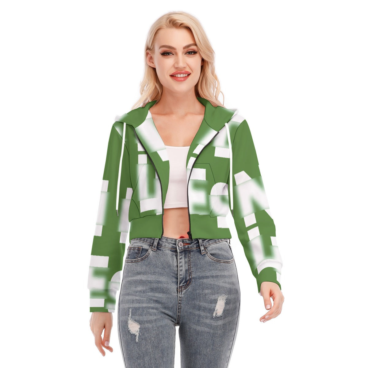 All-Over Print Women's Crop Top Hoodie With Zipper Closure