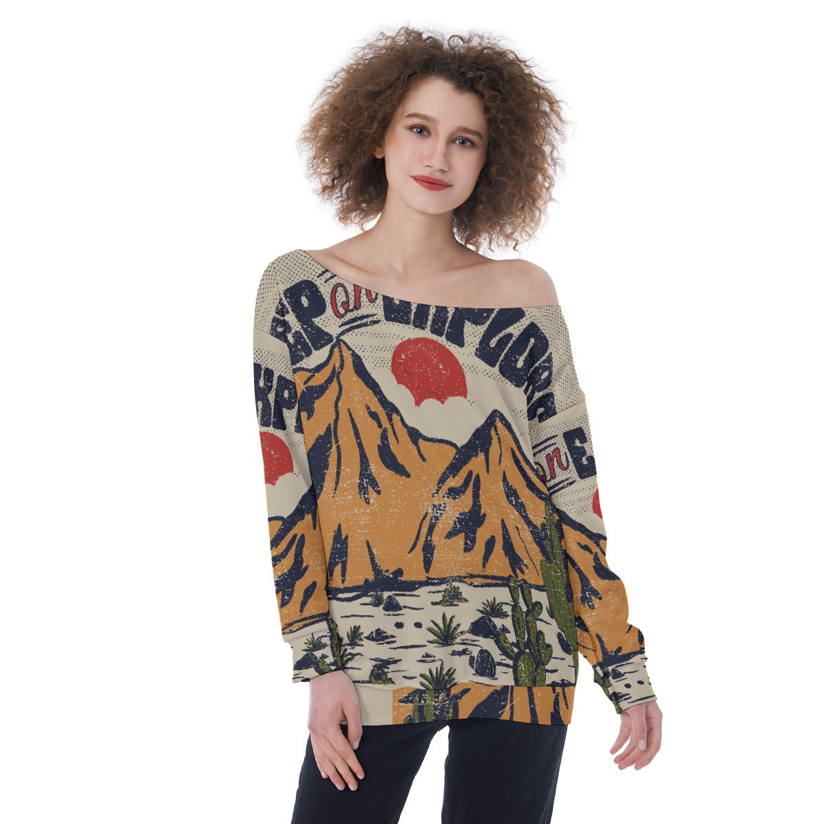 All-Over Print Oversized Women's Off-Shoulder Sweatshirt