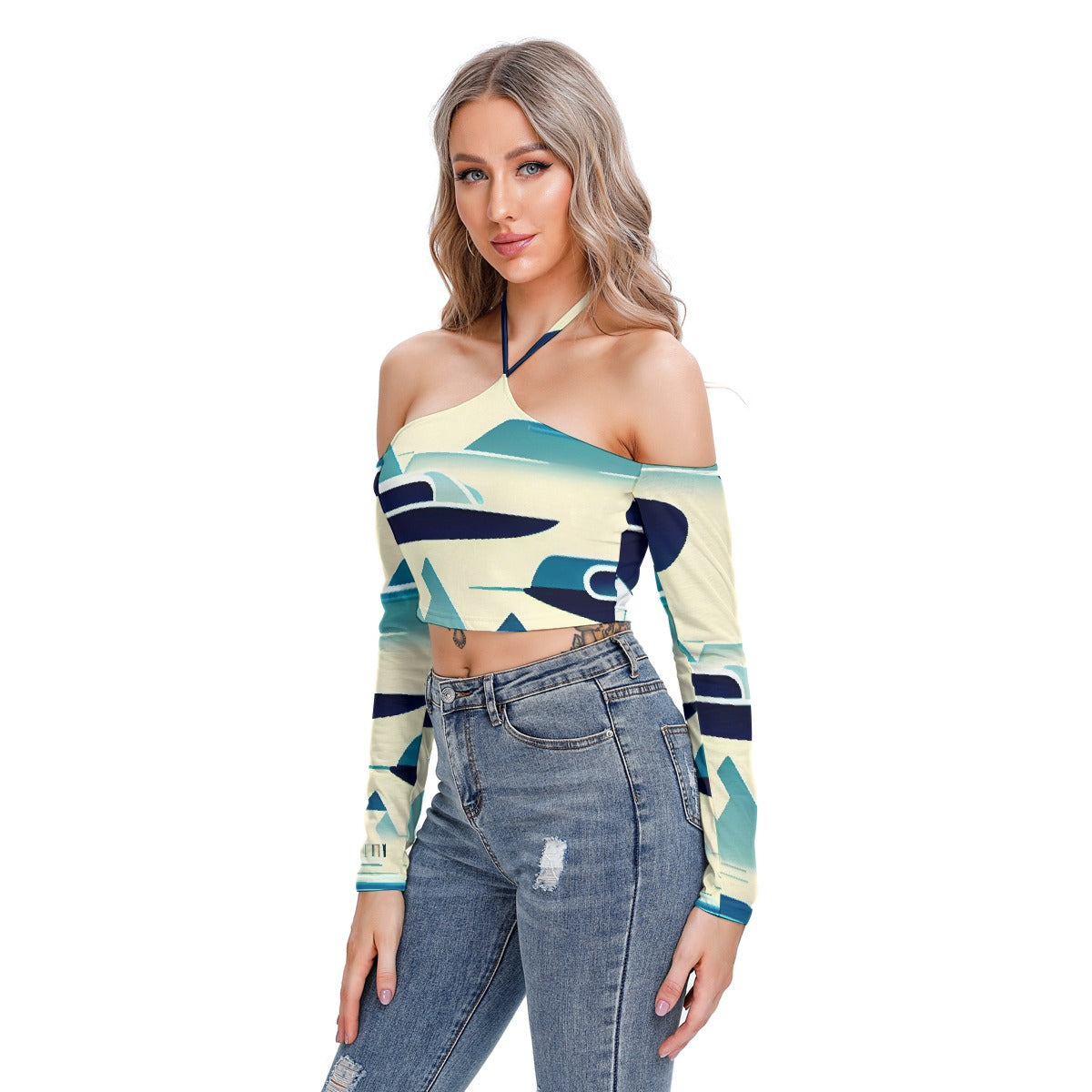 All-Over Print Women's Halter Lace-up Top
