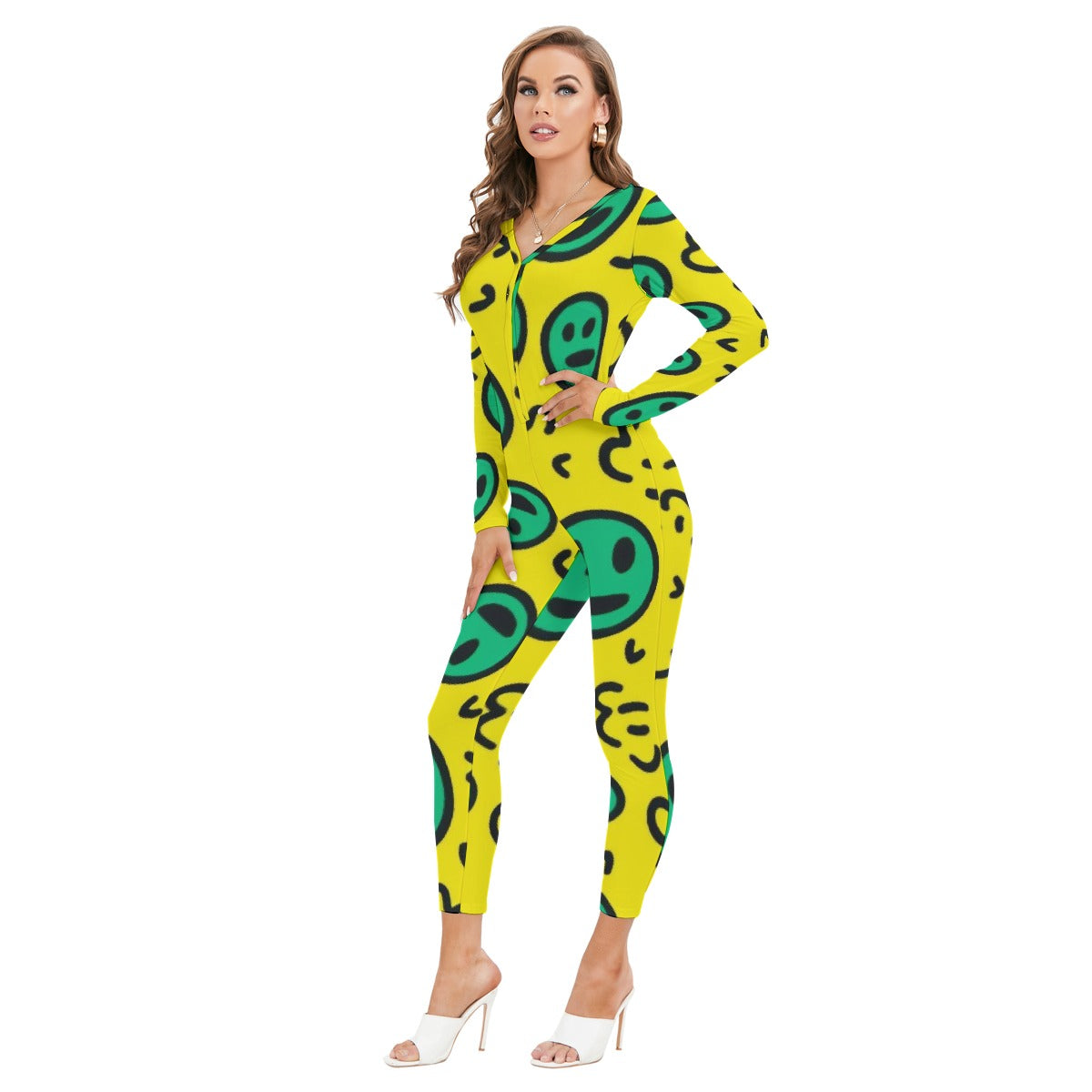 All-Over Print Women's Plunging Neck Jumpsuit