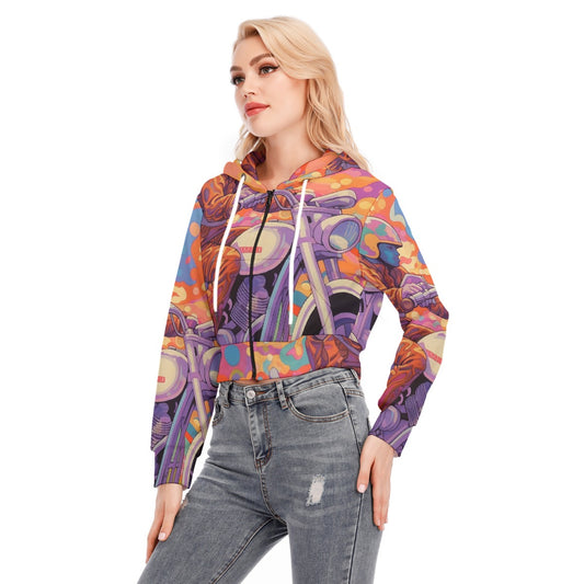 All-Over Print Women's Crop Top Hoodie With Zipper Closure