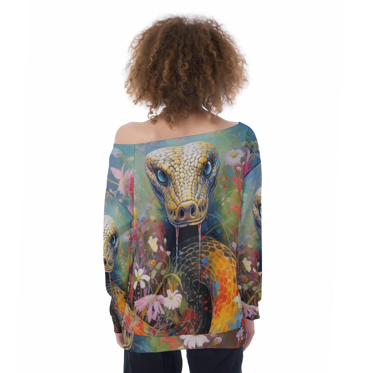 All-Over Print Oversized Women's Off-Shoulder Sweatshirt