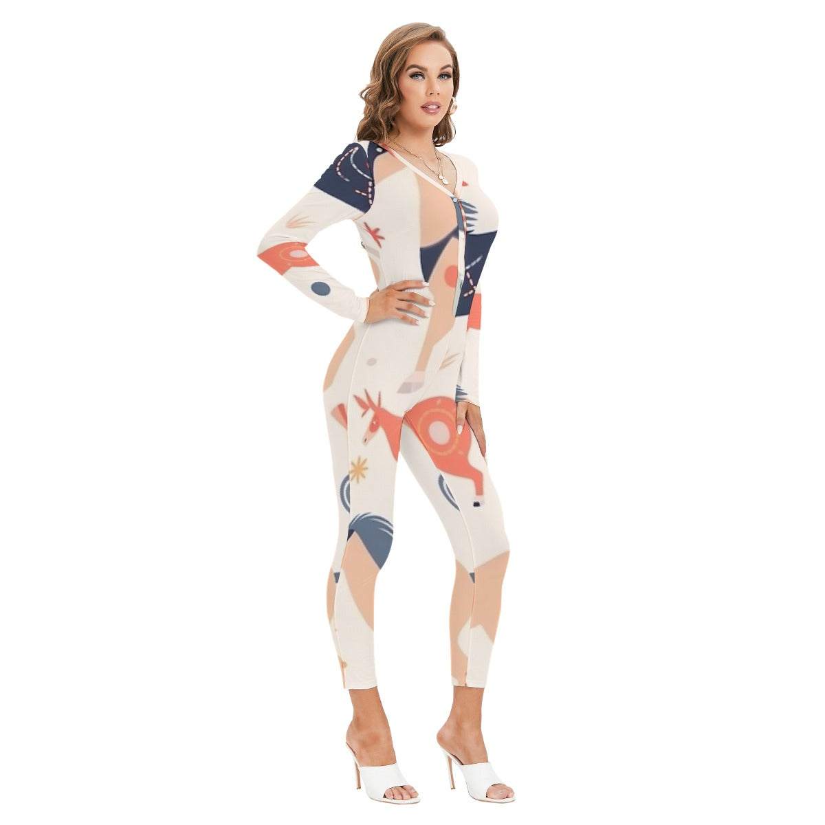 All-Over Print Women's Plunging Neck Jumpsuit