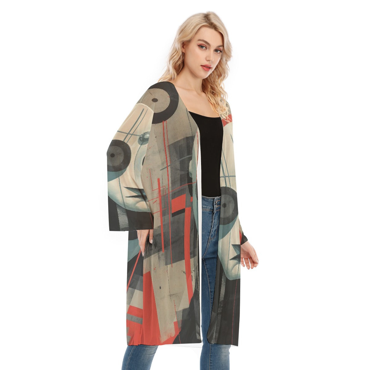 All- Over Print Women's Long Sleeve Mesh Cardigan