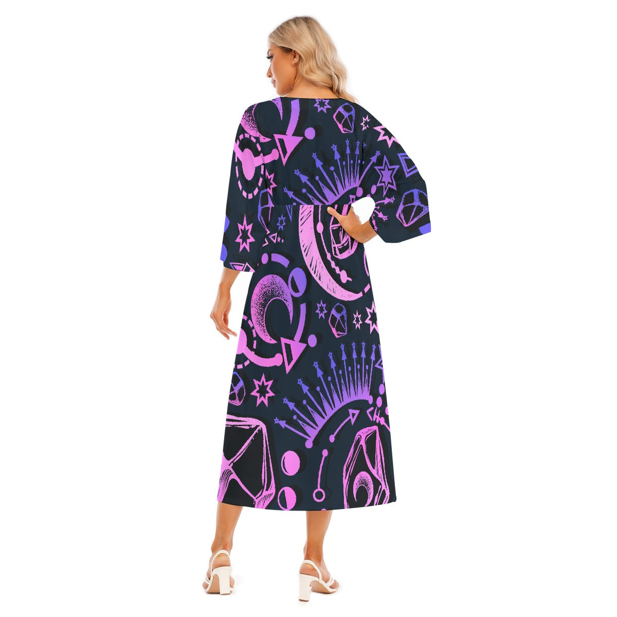 All-Over Print Women's Mid-Sleeve Long Dress