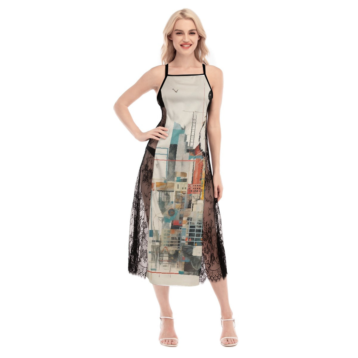All-Over Print Women's Lace Cami Cross Back Dress
