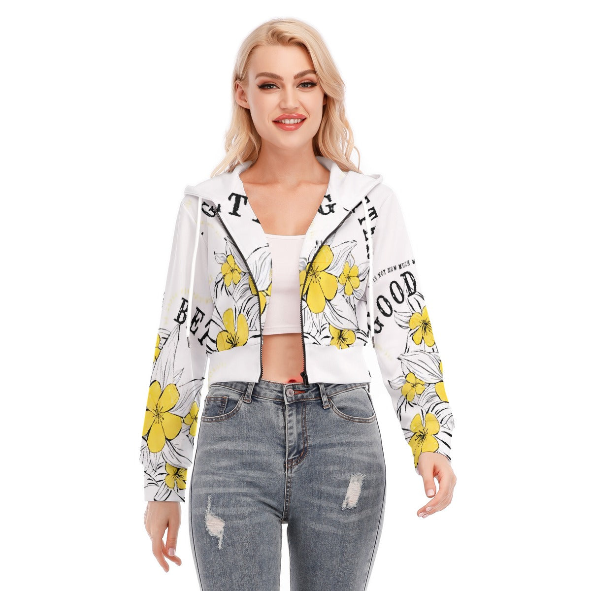 All-Over Print Women's Crop Top Hoodie With Zipper Closure