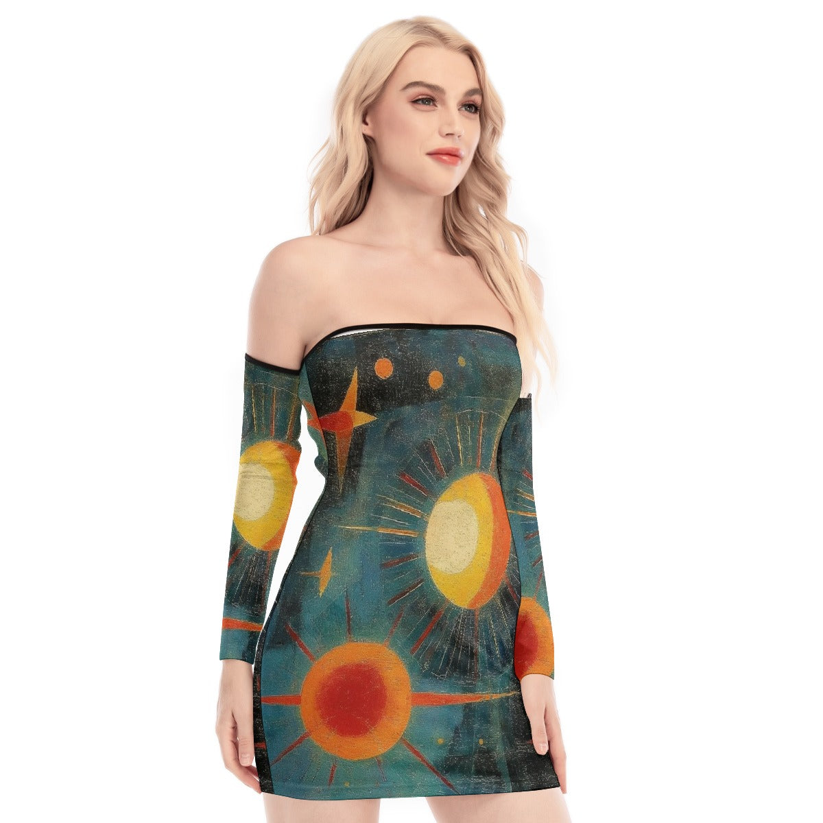 All-Over Print Women's Off-shoulder Back Lace-up Dress