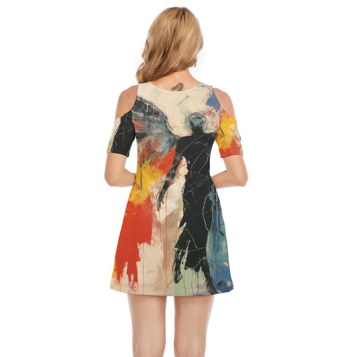 All-Over Print Women's Cold Shoulder Dress | 190GSM Cotton