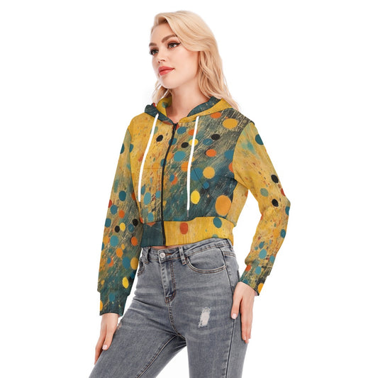 All-Over Print Women's Crop Top Hoodie With Zipper Closure