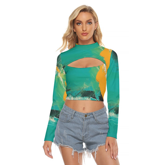 All-Over Print Women's Hollow Chest Keyhole Tight Crop Top