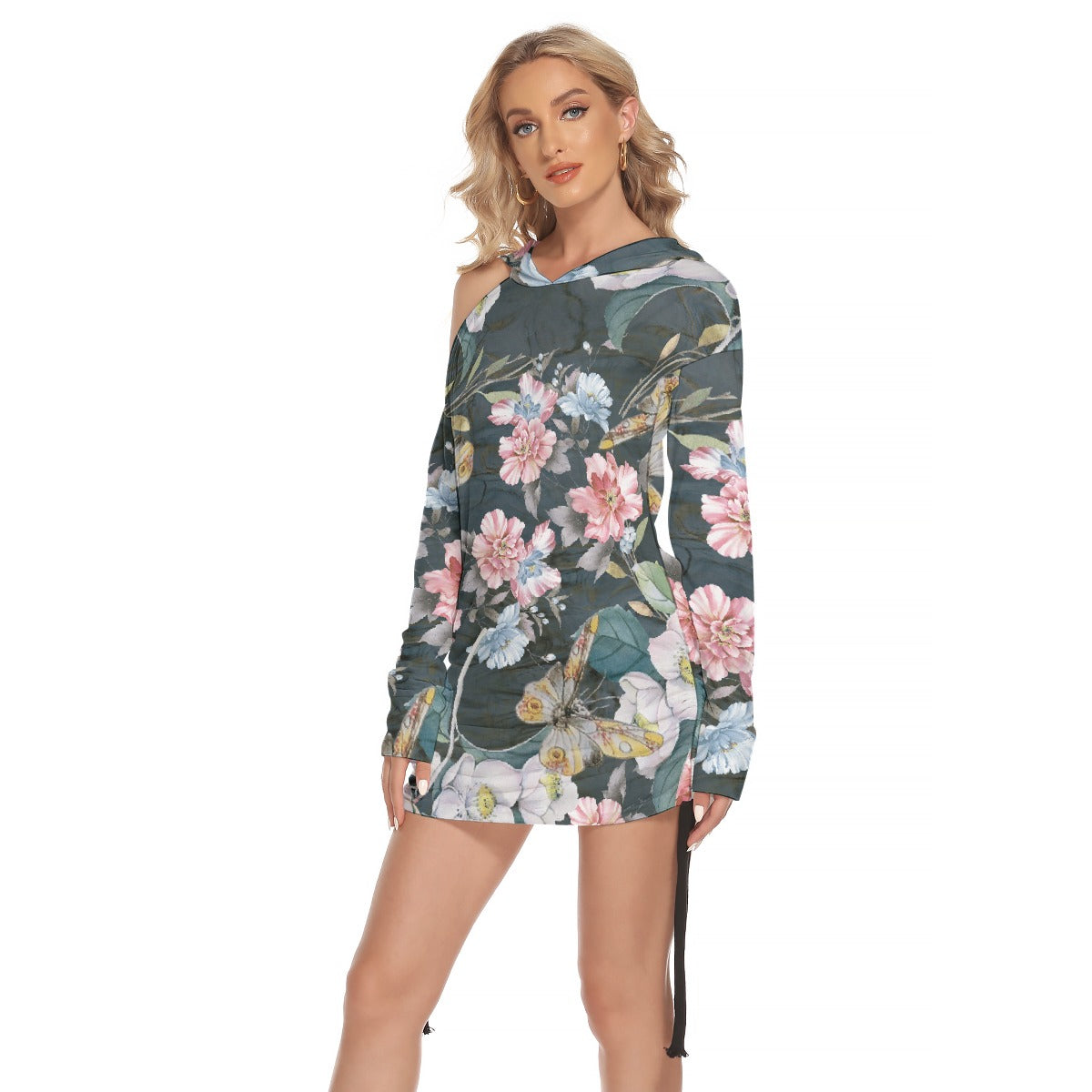 All-Over Print Women's One-shoulder Dress With Waist Shirring