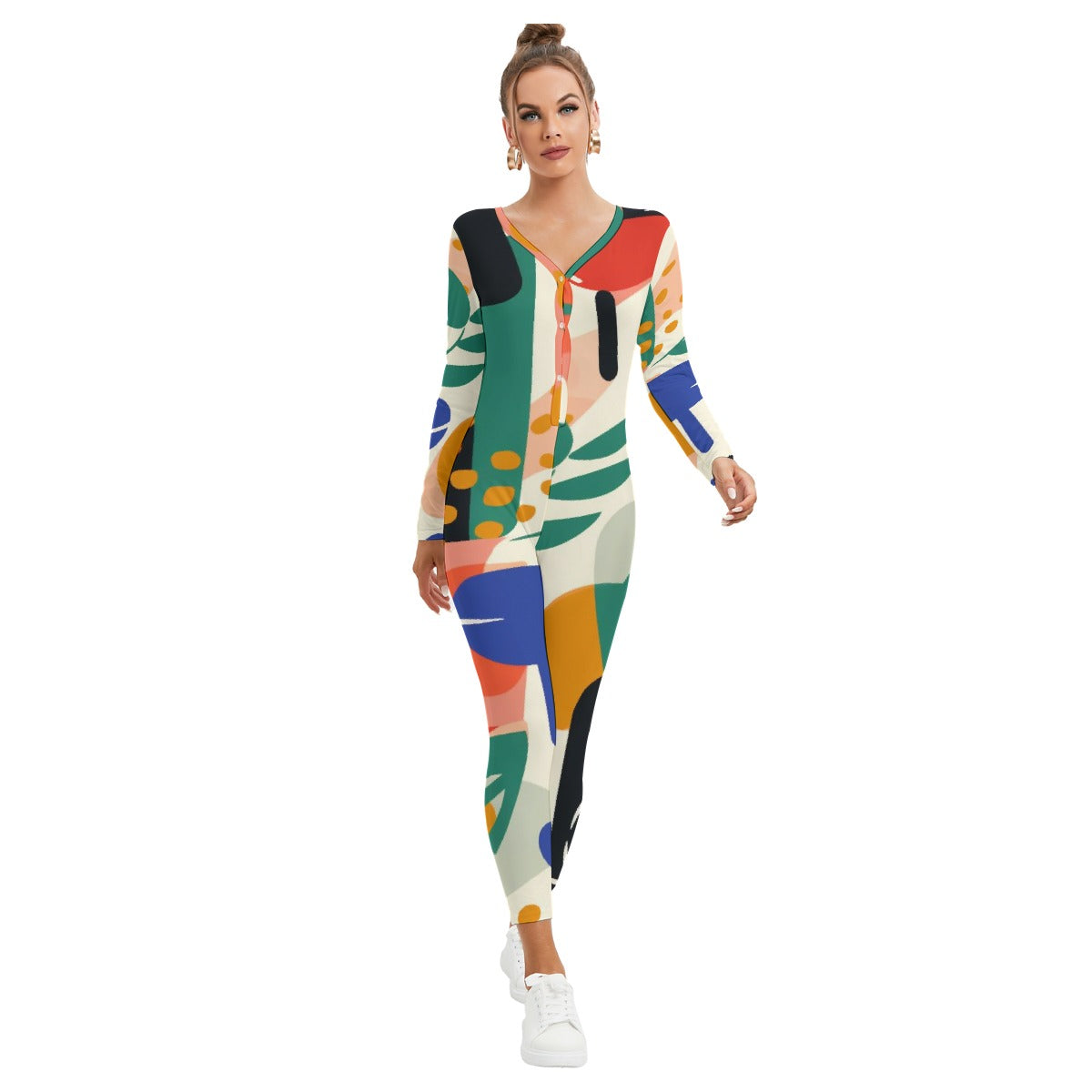 All-Over Print Women's Plunging Neck Jumpsuit