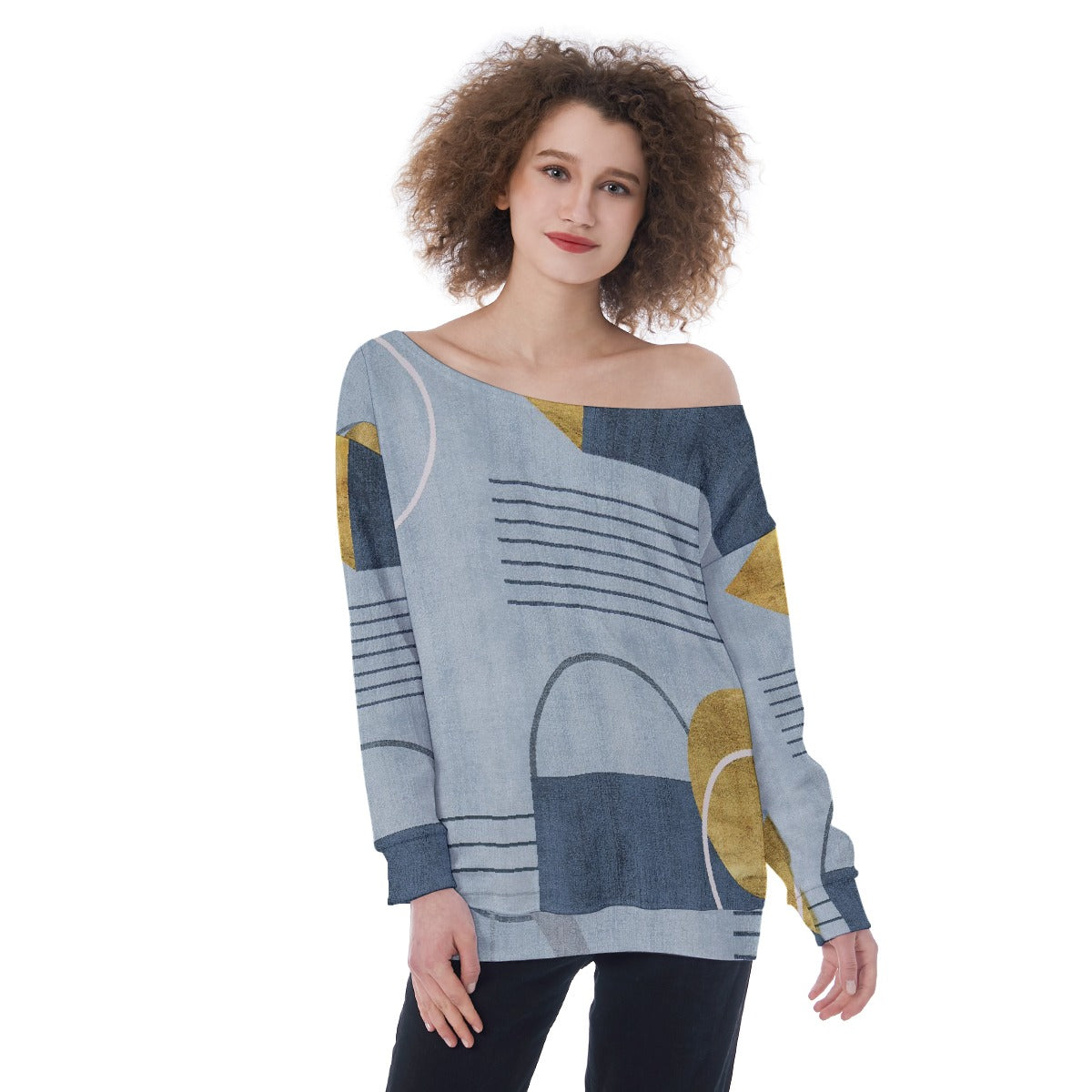All-Over Print Oversized Women's Off-Shoulder Sweatshirt