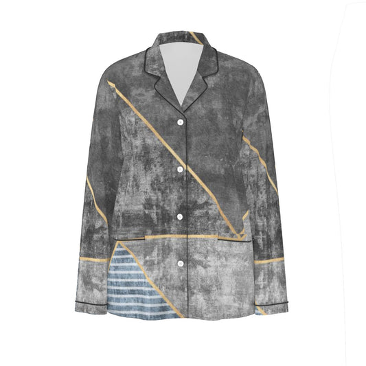 All-Over Print Women's Long Sleeve Pajama Set With Black Contrast Piping