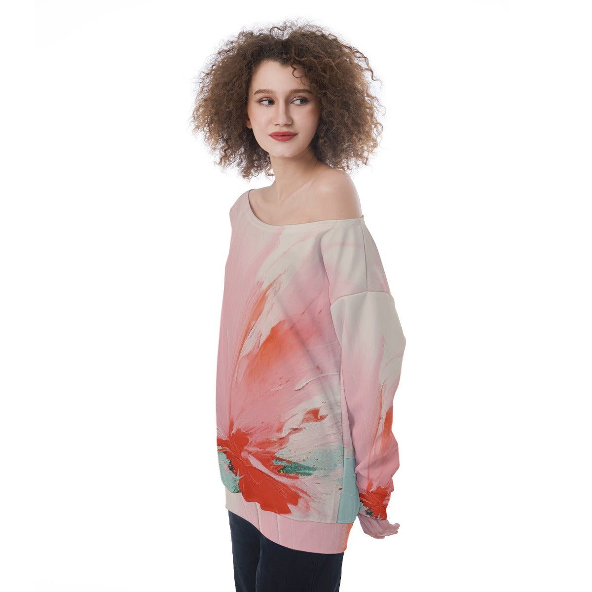 All-Over Print Oversized Women's Off-Shoulder Sweatshirt
