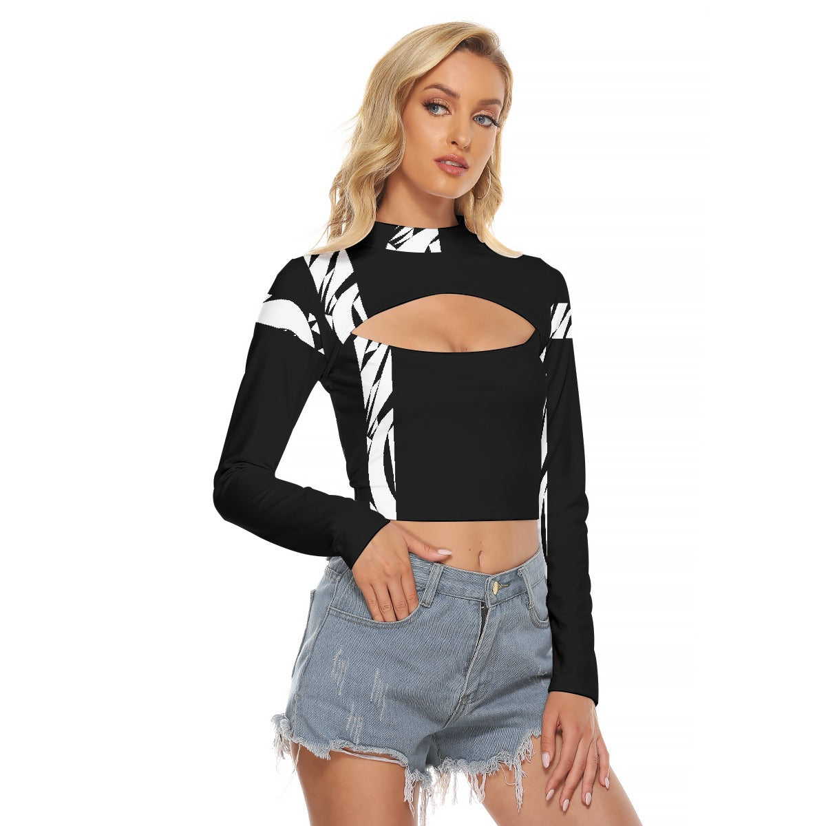 All-Over Print Women's Hollow Chest Keyhole Tight Crop Top