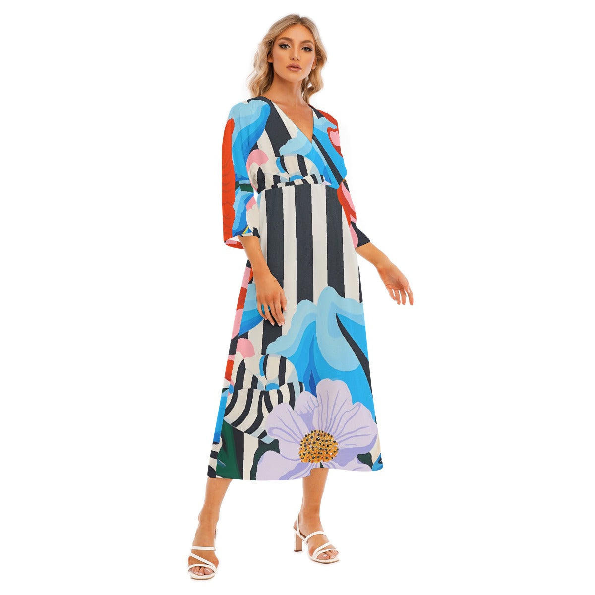 All-Over Print Women's Mid-Sleeve Long Dress