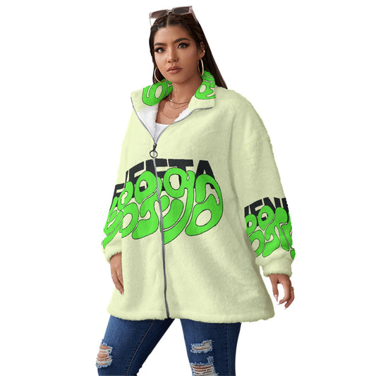 All-Over Print Unisex Borg Fleece Stand-up Collar Coat With Zipper Closure(Plus Size)