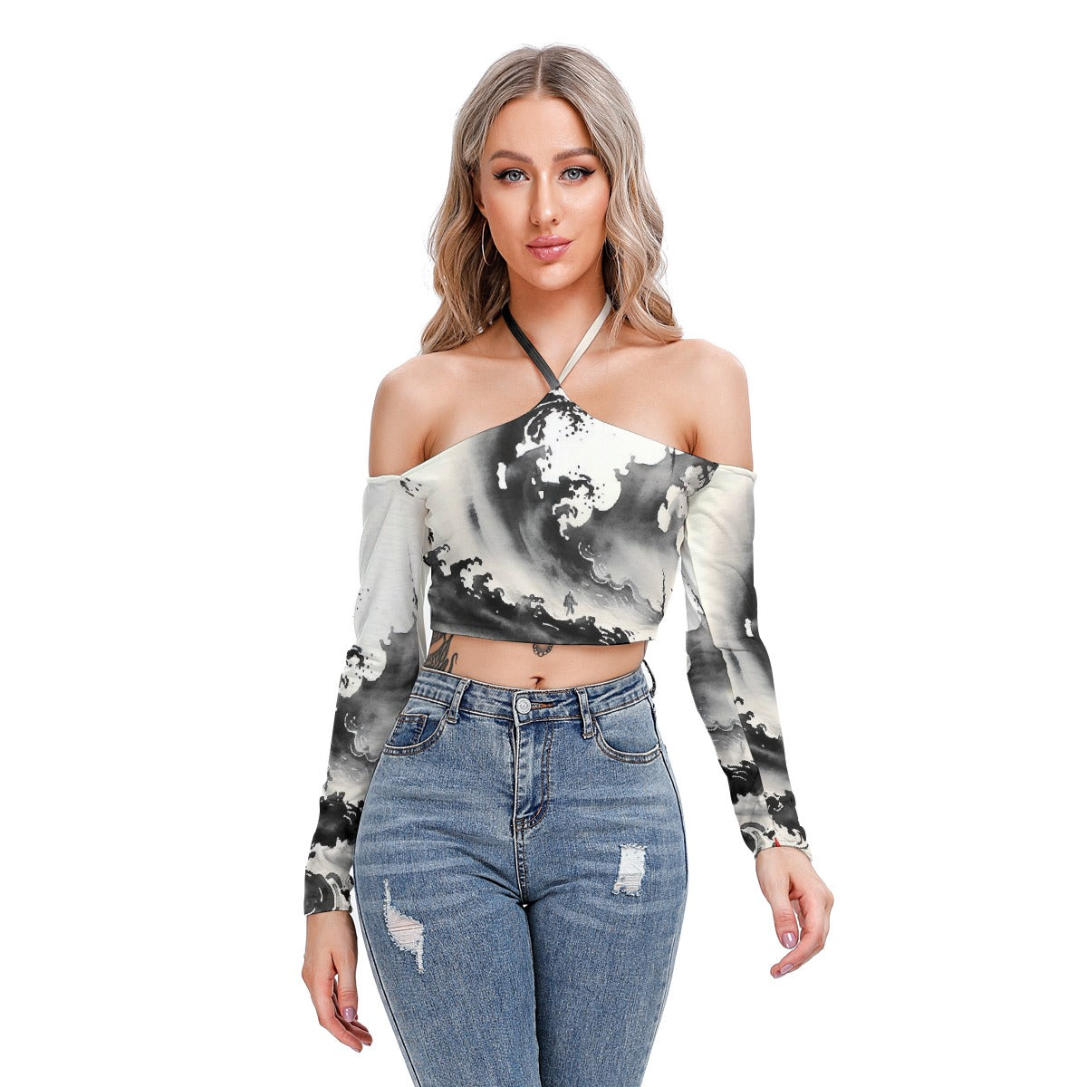 All-Over Print Women's Halter Lace-up Top