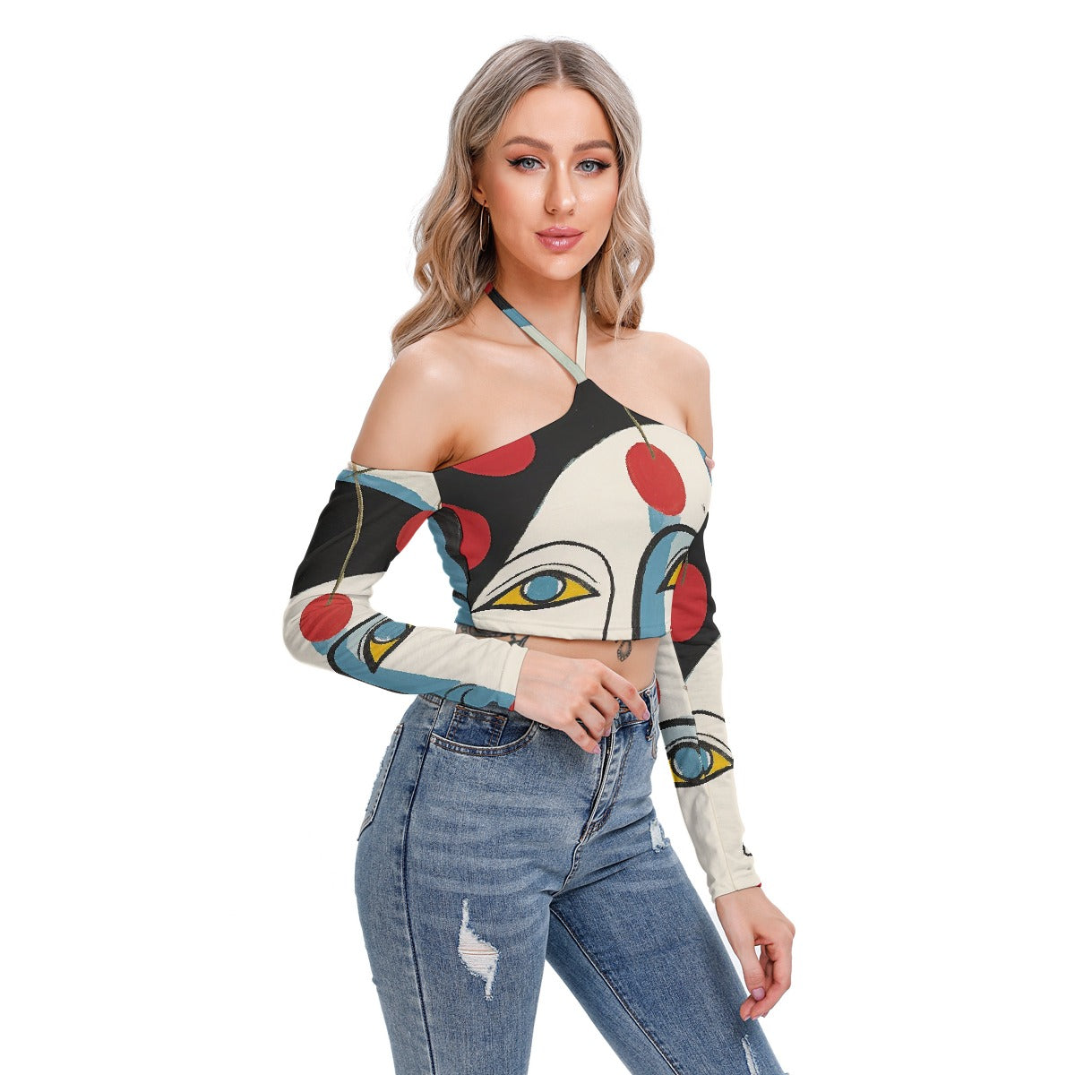 All-Over Print Women's Halter Lace-up Top