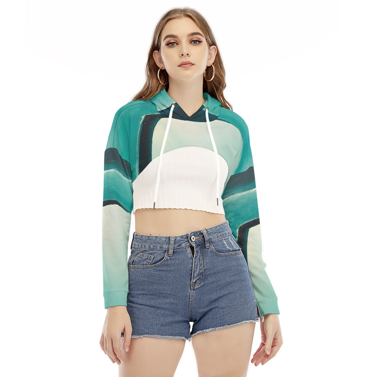 All-Over Print Women's Smock Short Hoodie With Long Sleeve