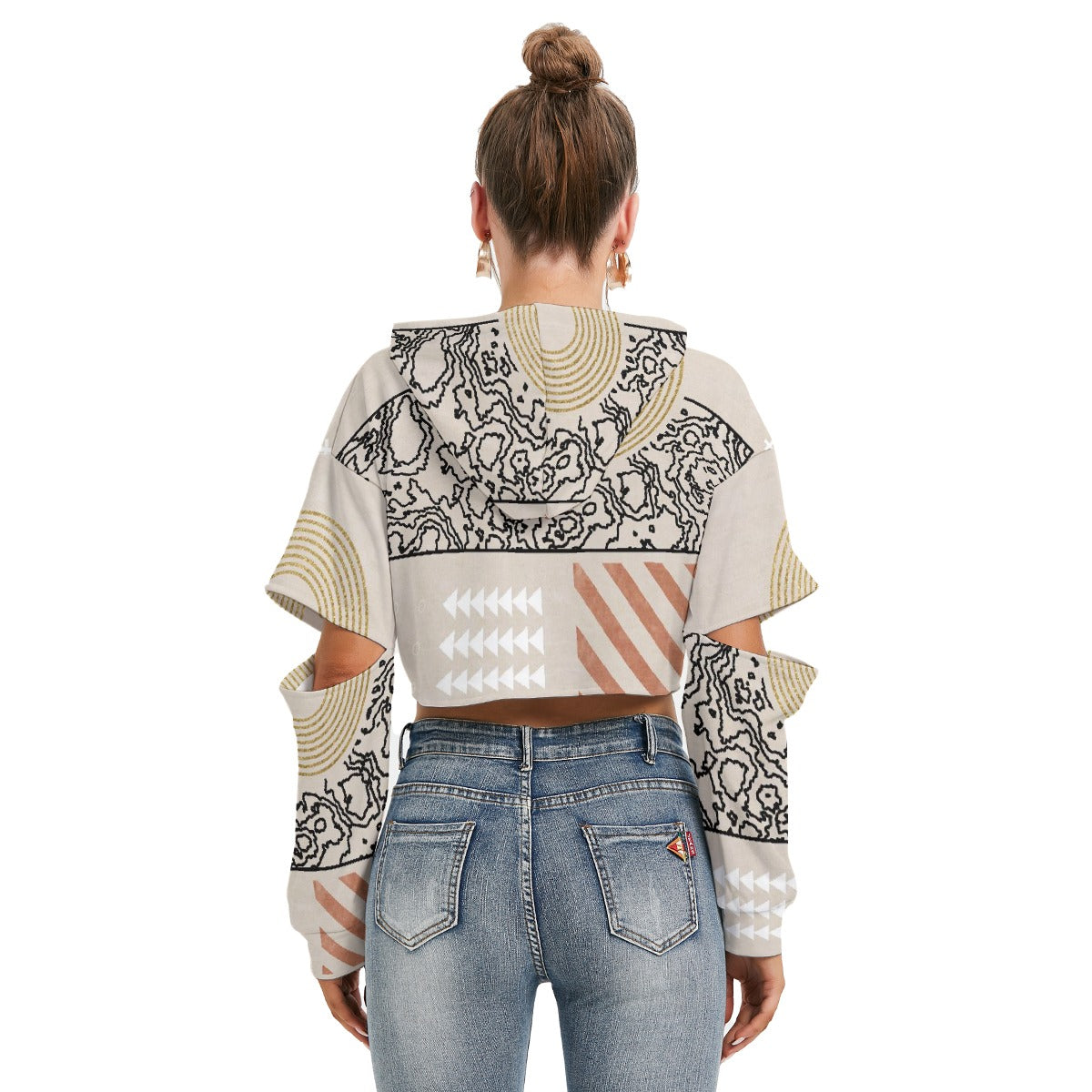 All-Over Print Women's Heavy Fleece Hoodie With Hollow Out Sleeve