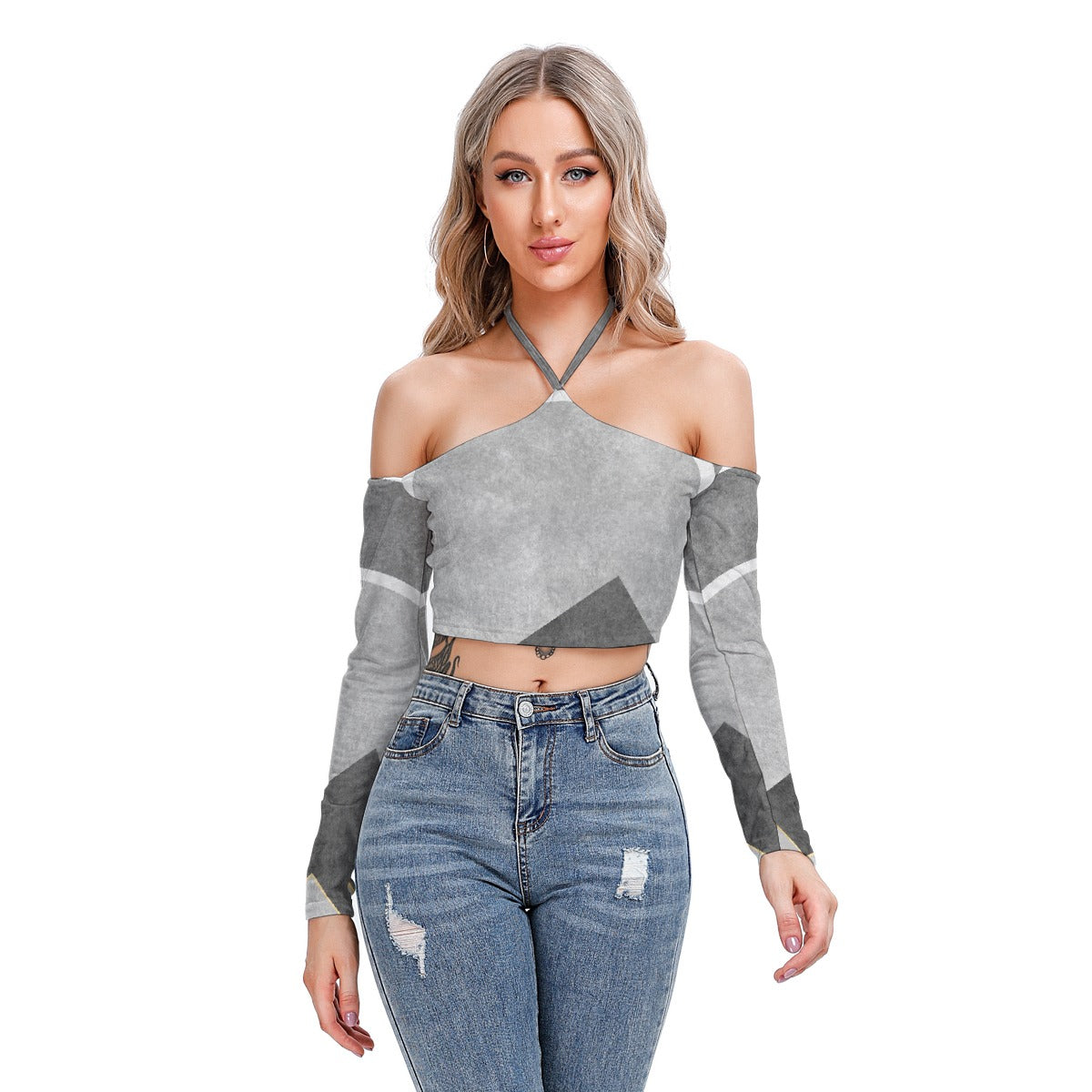 All-Over Print Women's Halter Lace-up Top