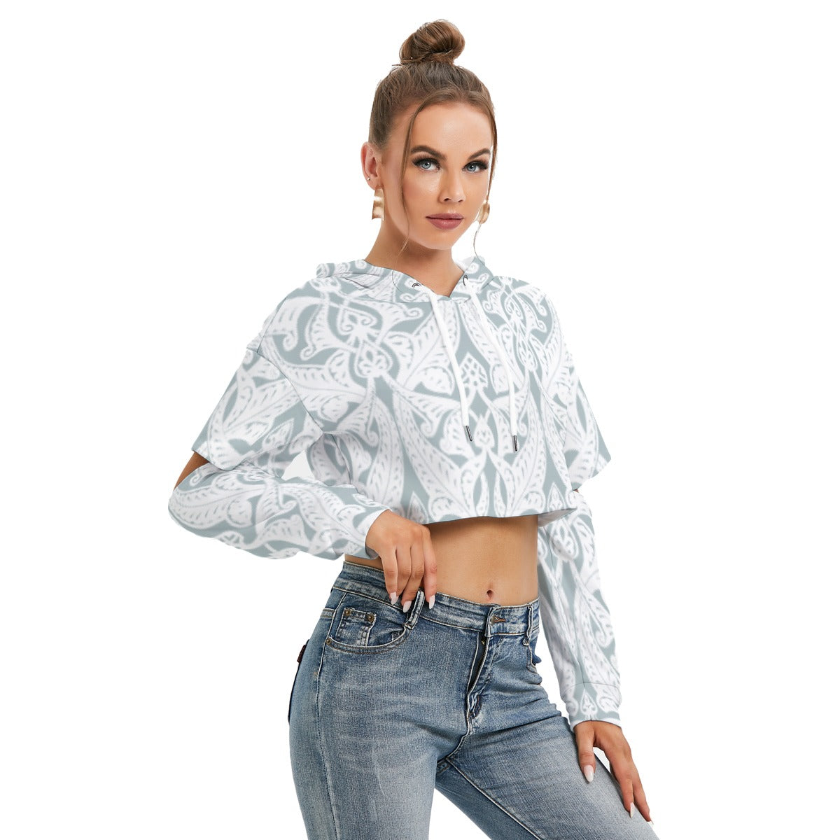 All-Over Print Women's Heavy Fleece Hoodie With Hollow Out Sleeve