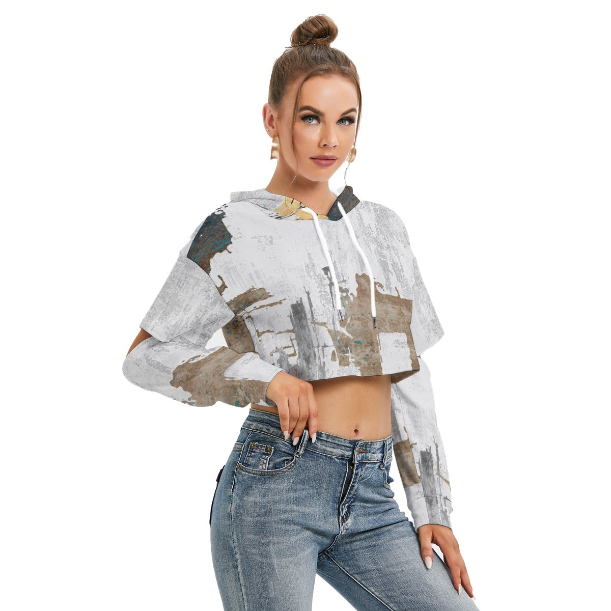 All-Over Print Women's Heavy Fleece Hoodie With Hollow Out Sleeve