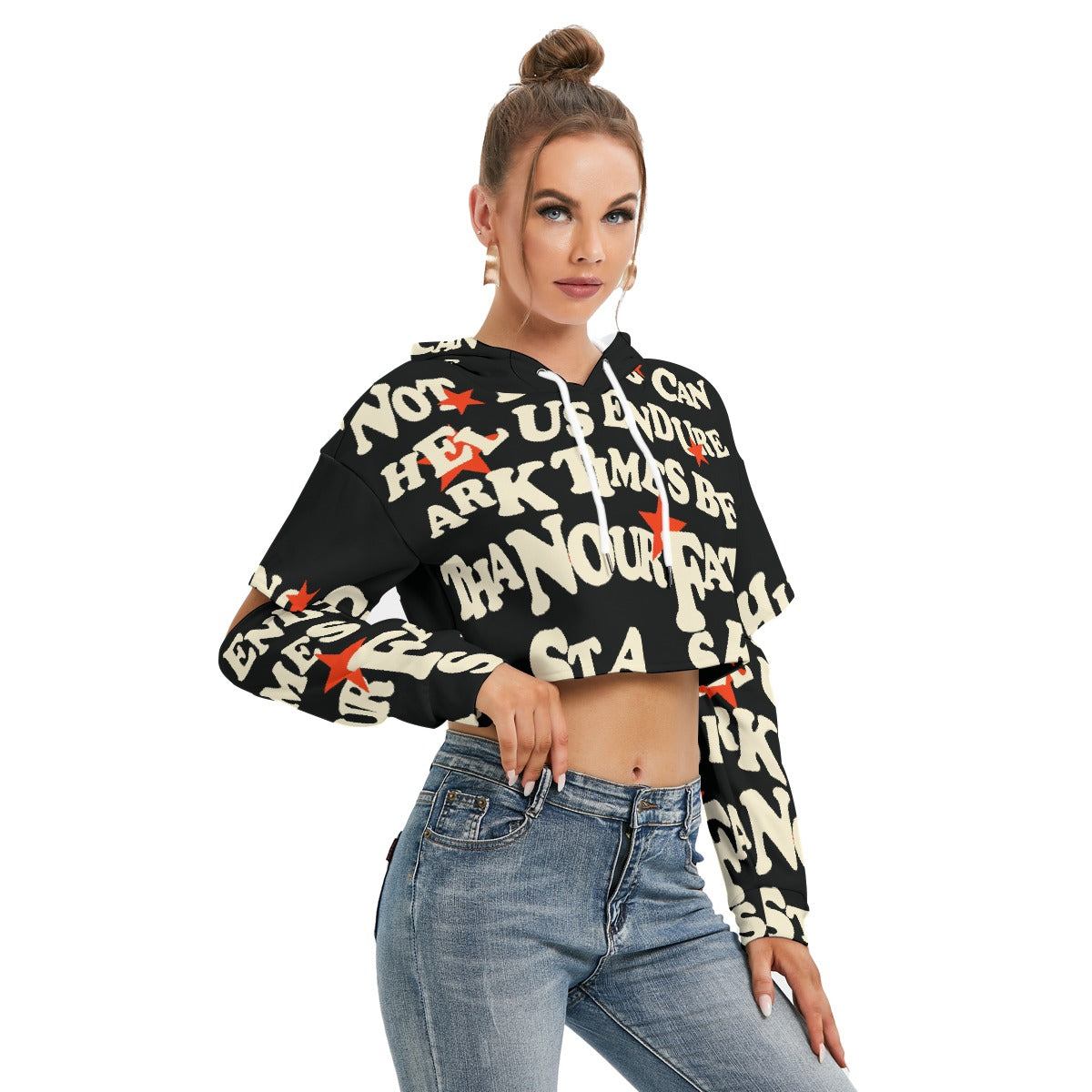 All-Over Print Women's Heavy Fleece Hoodie With Hollow Out Sleeve