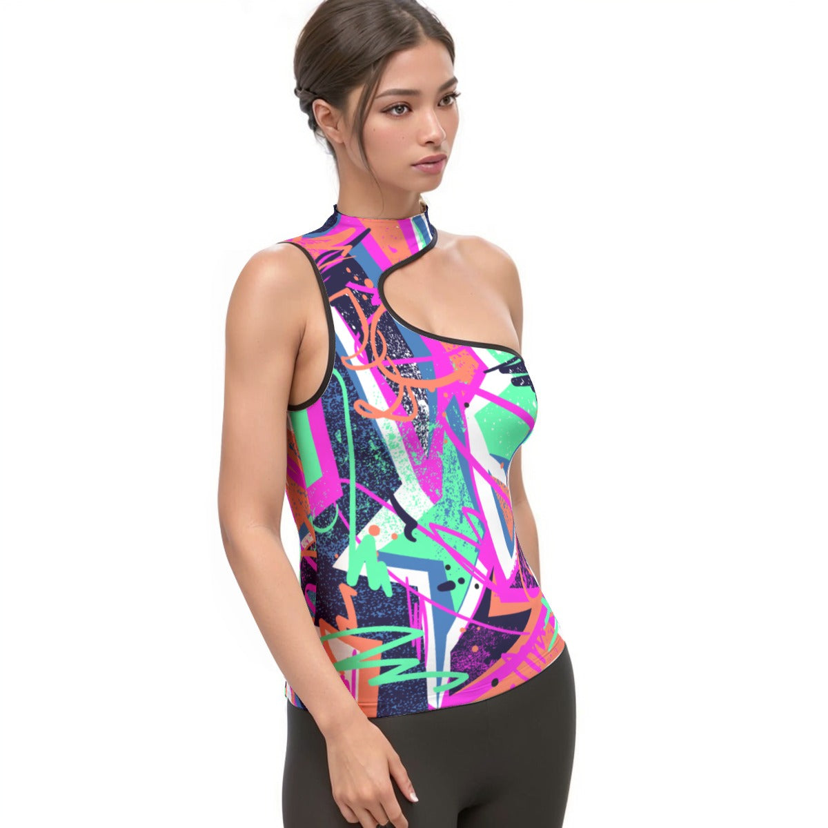 All-Over Print Women's Halter Sleeveless Asymmetrical Tank Top