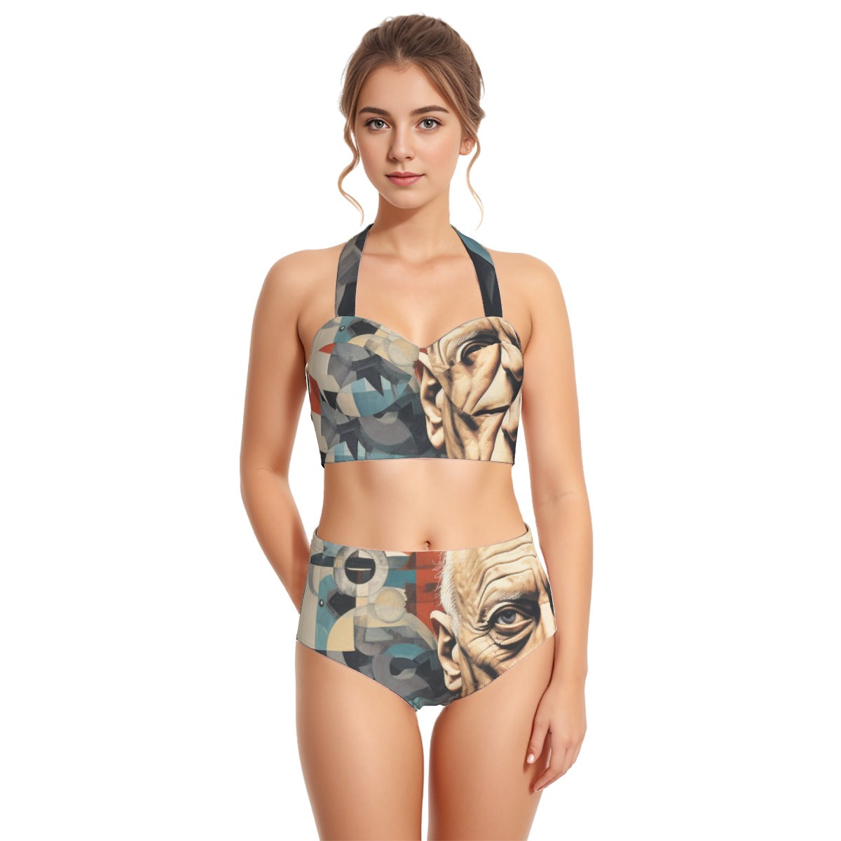 All-Over Print Women's Swimsuit Set With Halter