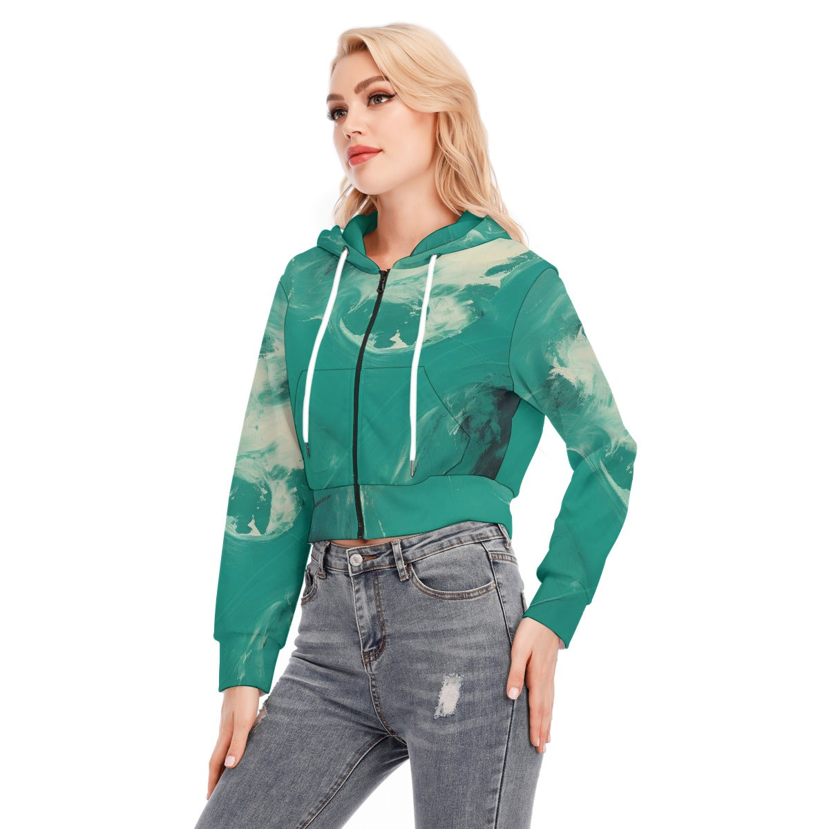 All-Over Print Women's Crop Top Hoodie With Zipper Closure