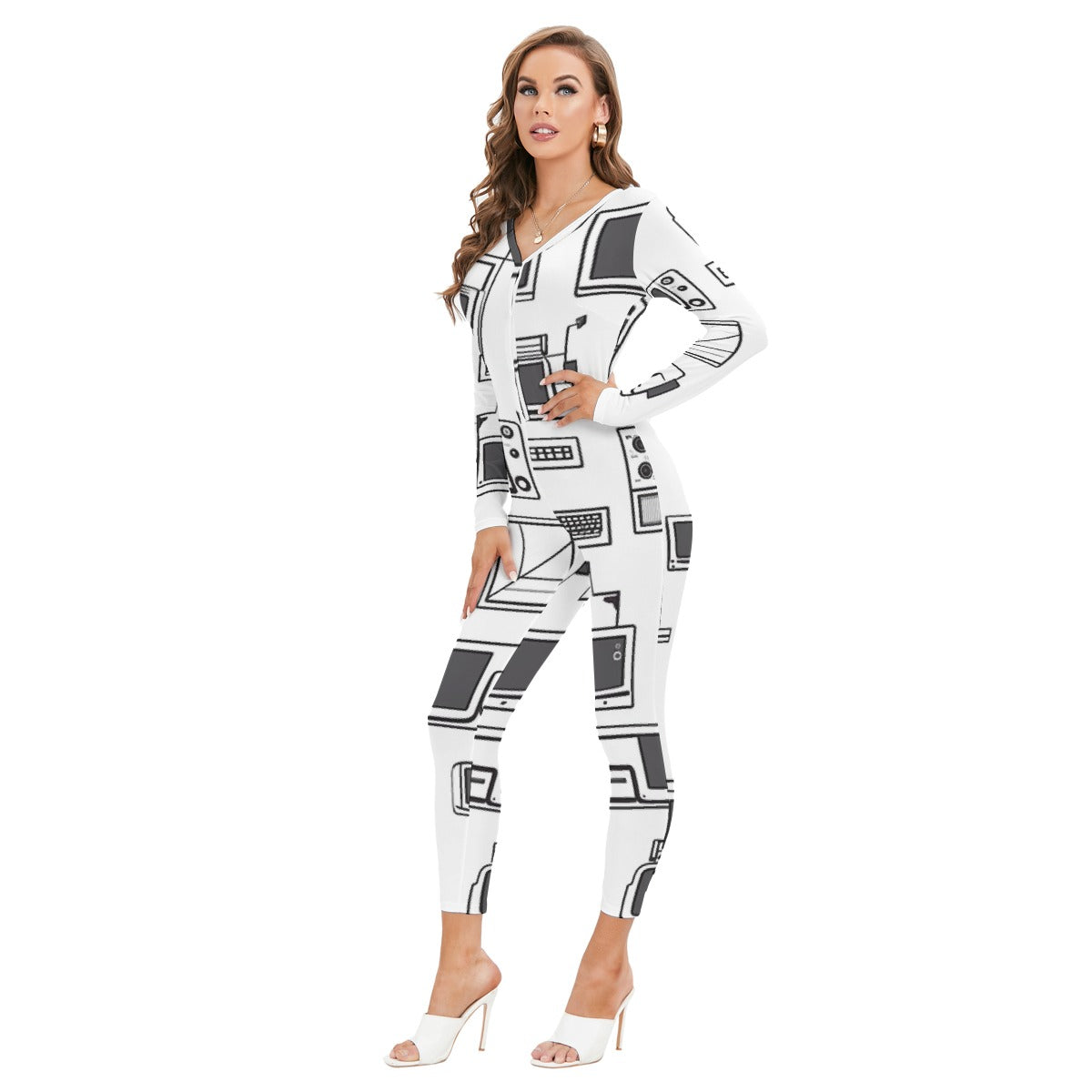 All-Over Print Women's Plunging Neck Jumpsuit