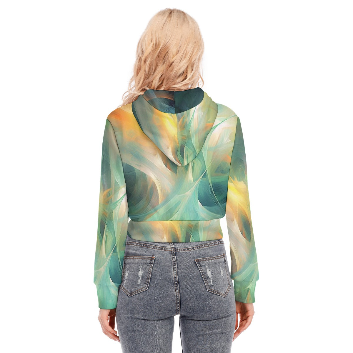 All-Over Print Women's Crop Top Hoodie With Zipper Closure