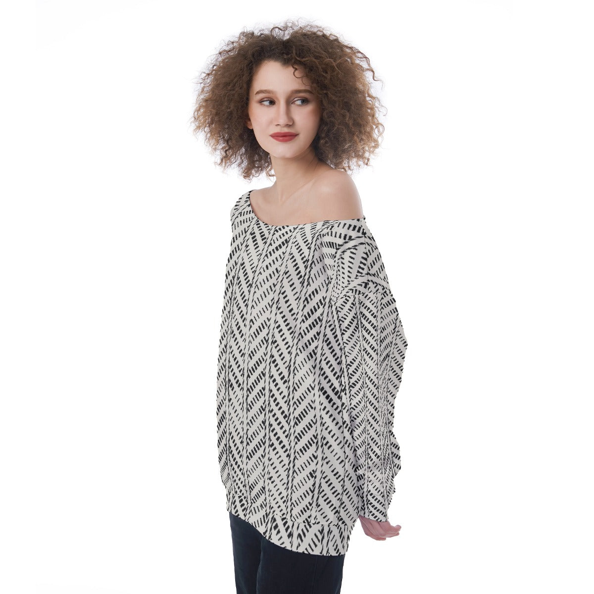 All-Over Print Oversized Women's Off-Shoulder Sweatshirt