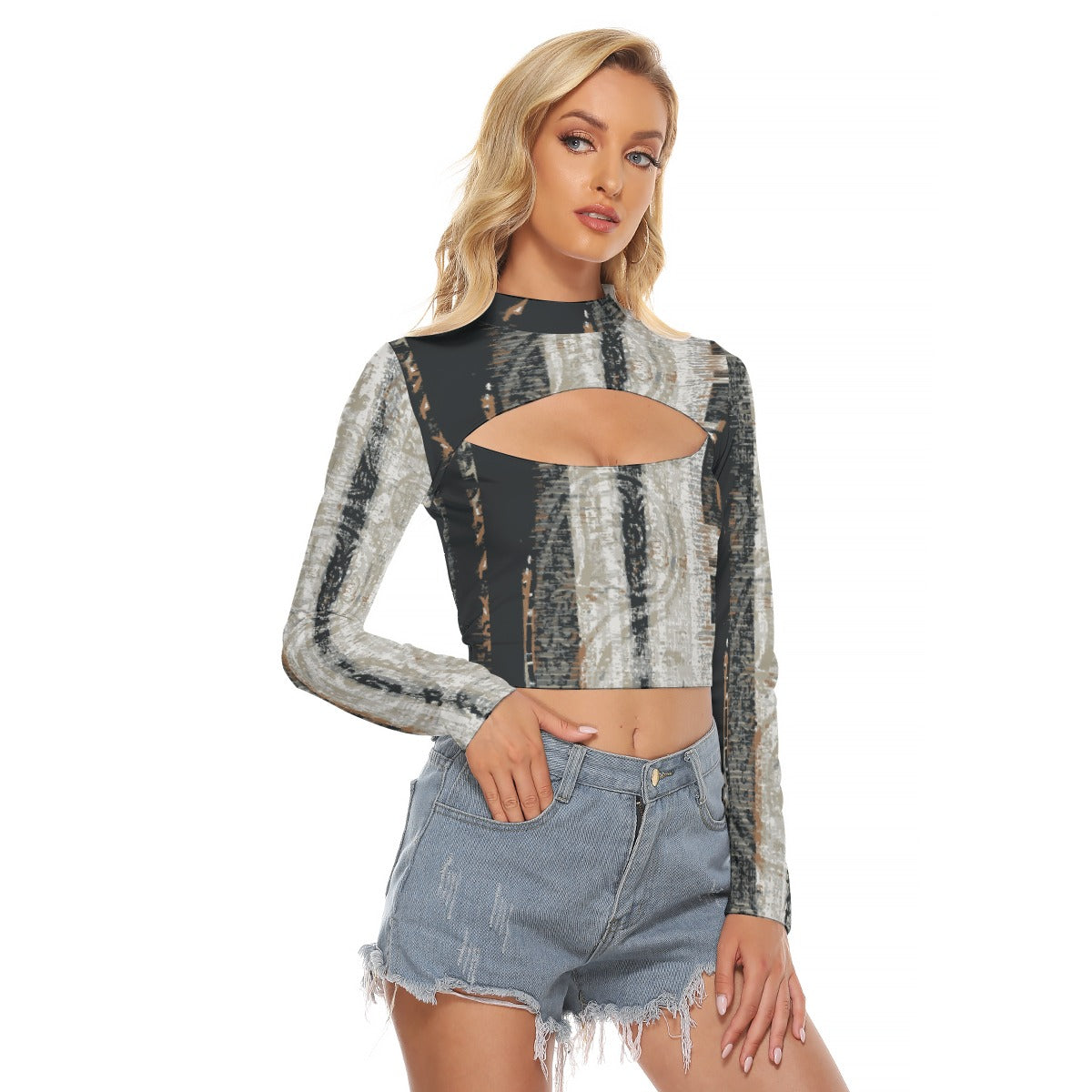 All-Over Print Women's Hollow Chest Keyhole Tight Crop Top