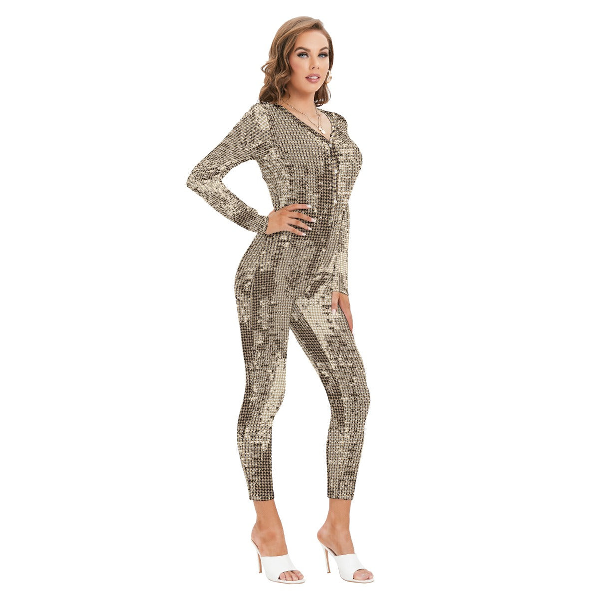 All-Over Print Women's Plunging Neck Jumpsuit