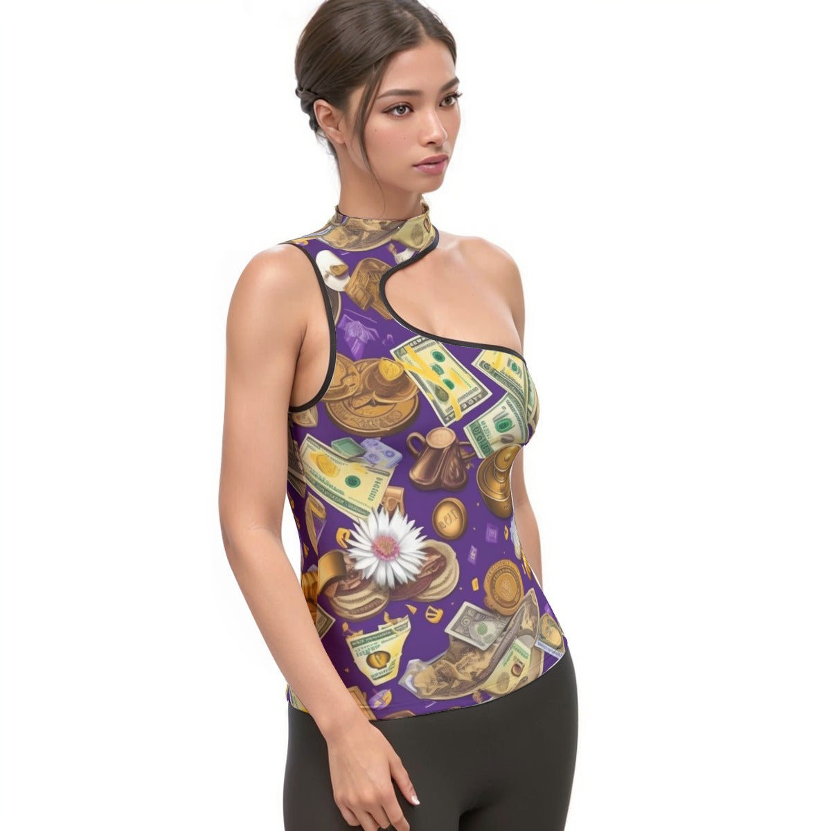 All-Over Print Women's Halter Sleeveless Asymmetrical Tank Top