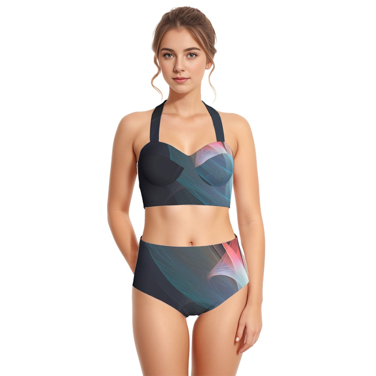 All-Over Print Women's Swimsuit Set With Halter