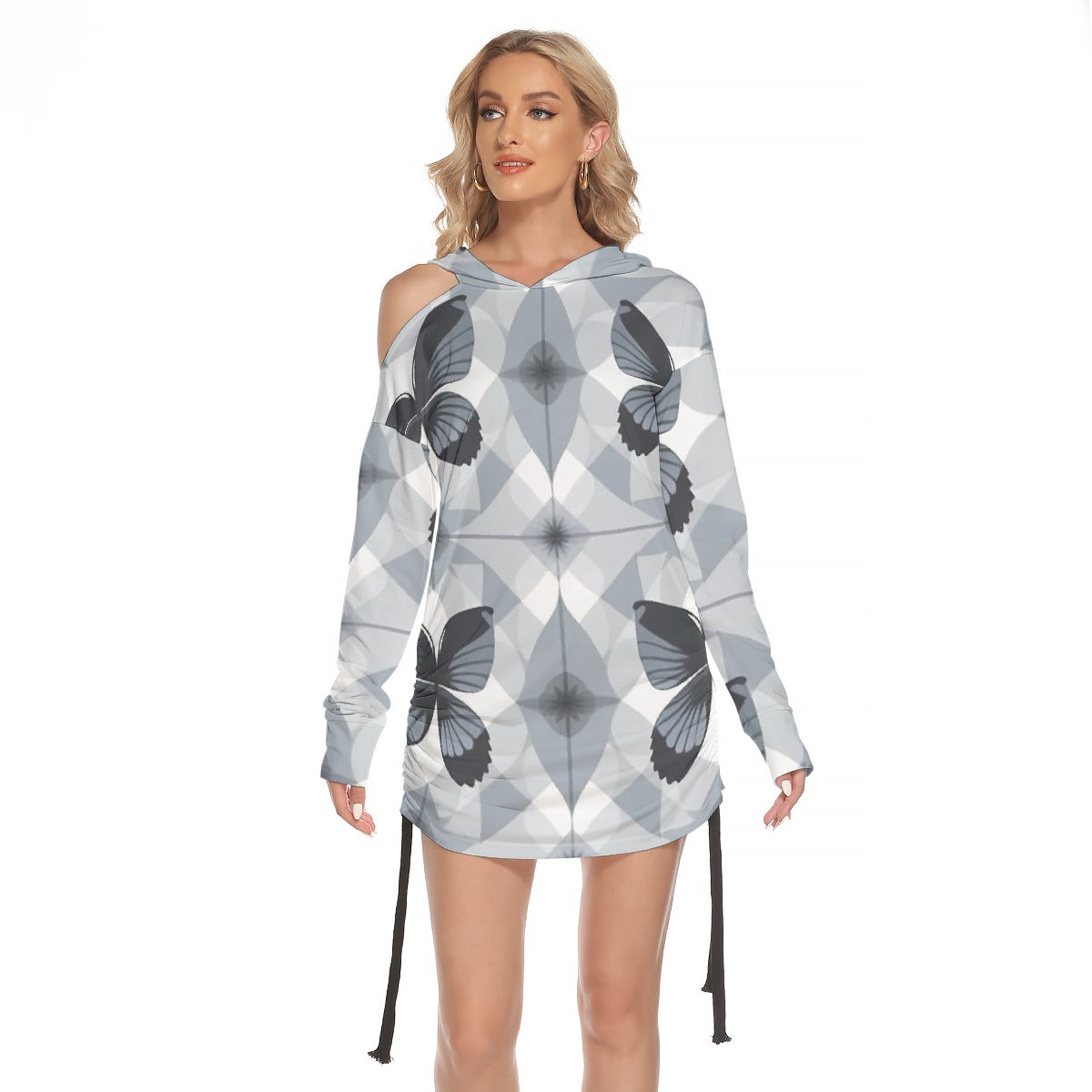 All-Over Print Women's One-shoulder Dress With Waist Shirring